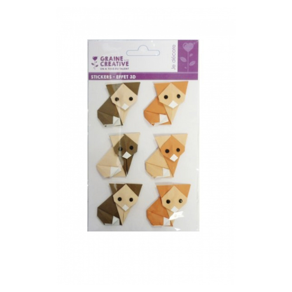 6 stickers origami renard effet 3d 45mm