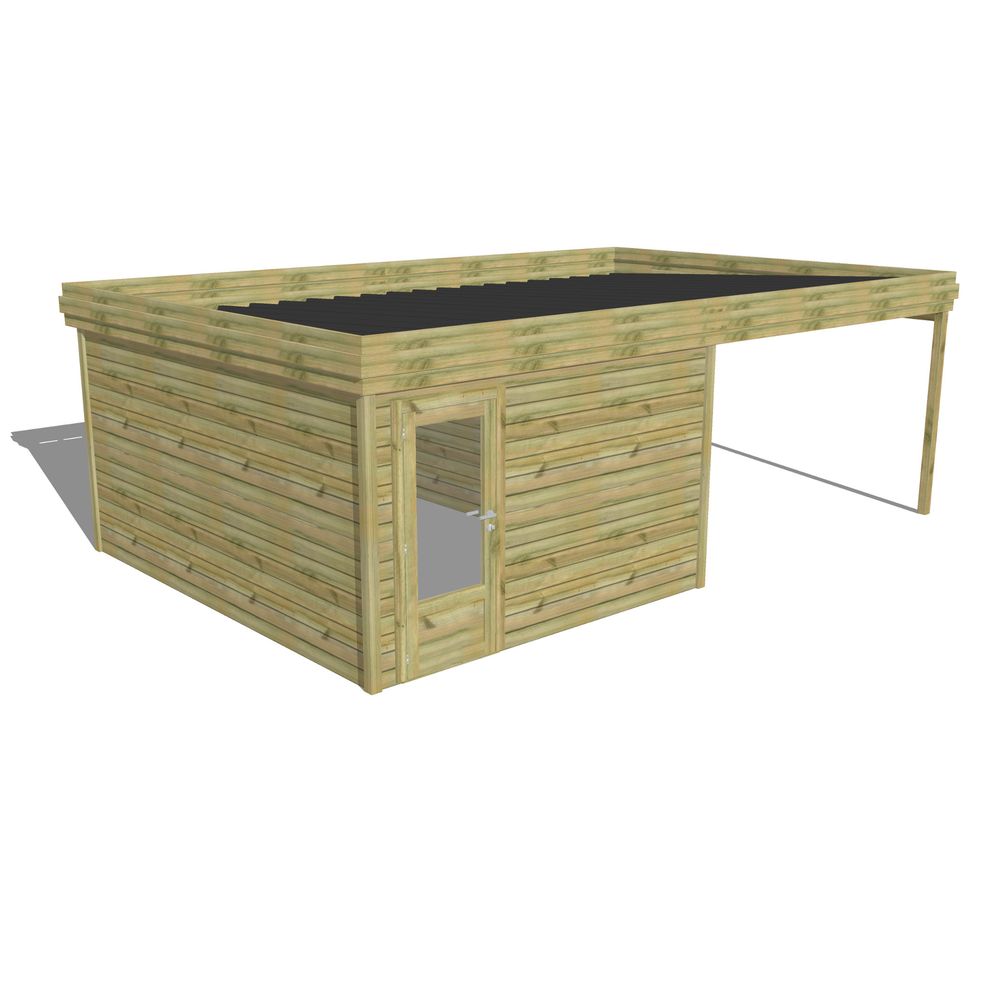 Abri de jardin bois pin traité autoclave 27mm - 6,94x4,34m / 30m2 - bac acier - abri français