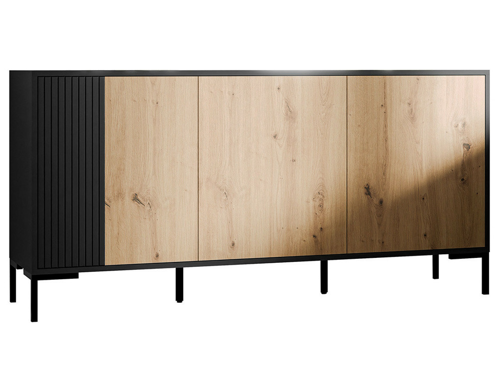 Cambridge - buffet bas - effet bois et noir - 3 portes - 150 cm