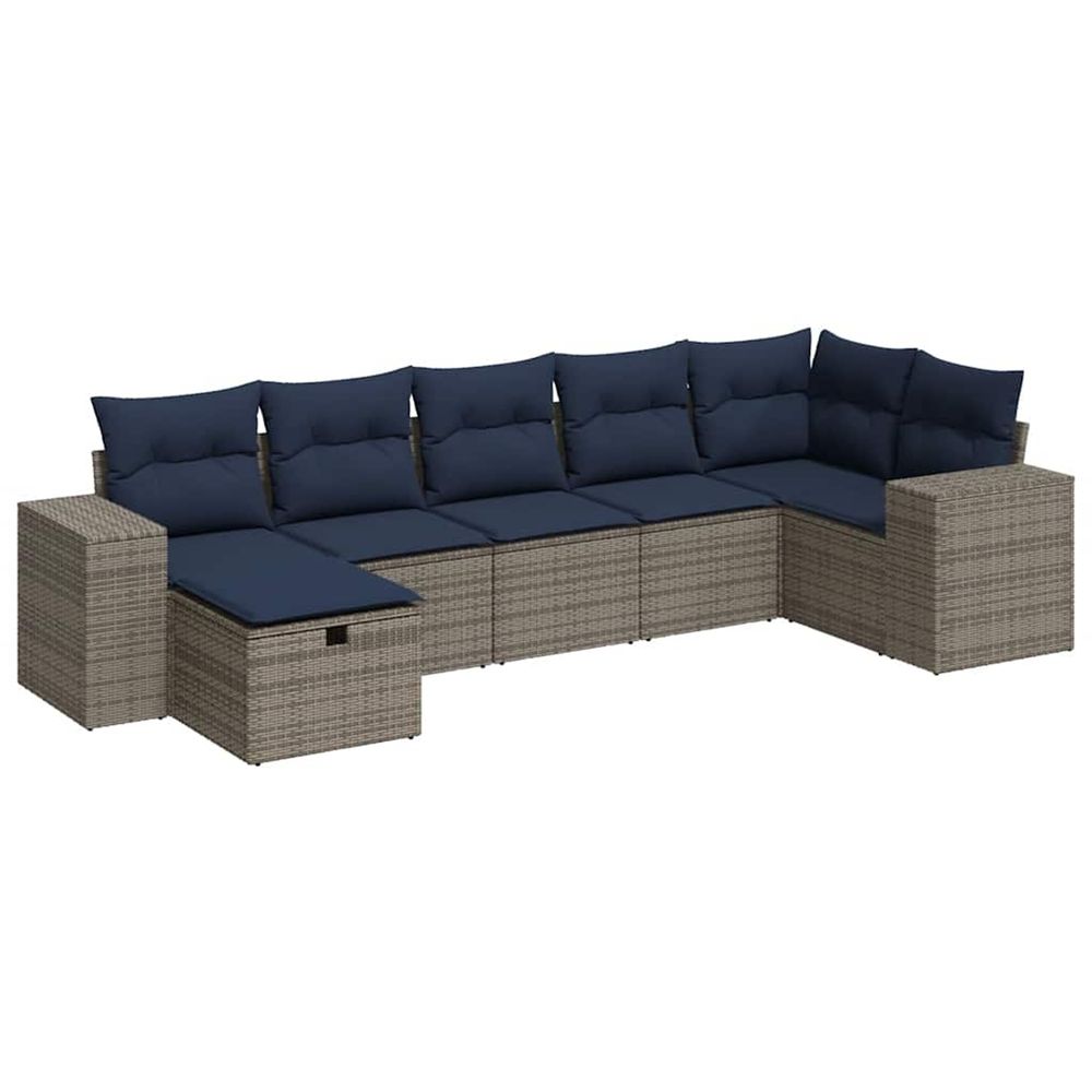 Salon de jardin avec coussins 7 pcs gris résine tressée