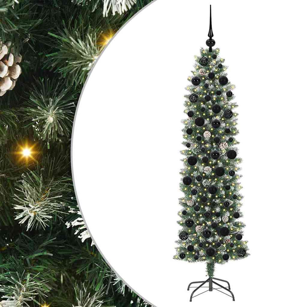 Arbre de noël artificiel slim avec 300 led vert et blanc 180 cm