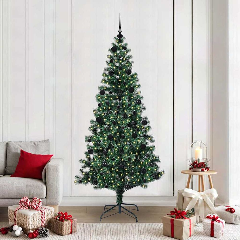 Sapin de noël 210 cm pré-éclairé avec 120 décorations vert
