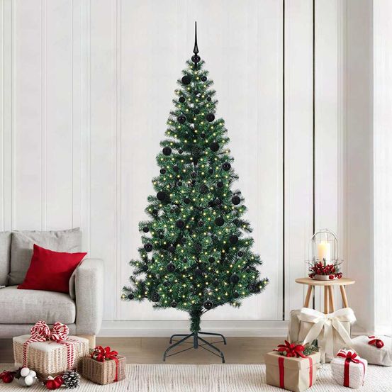 Sapin de noël 210 cm pré-éclairé avec 120 décorations vert