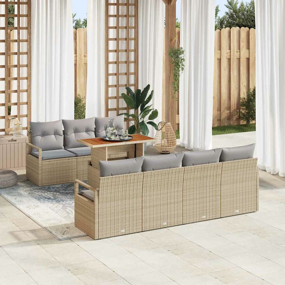 Ensemble de canapé de jardin 8 pcs beige poly rotin