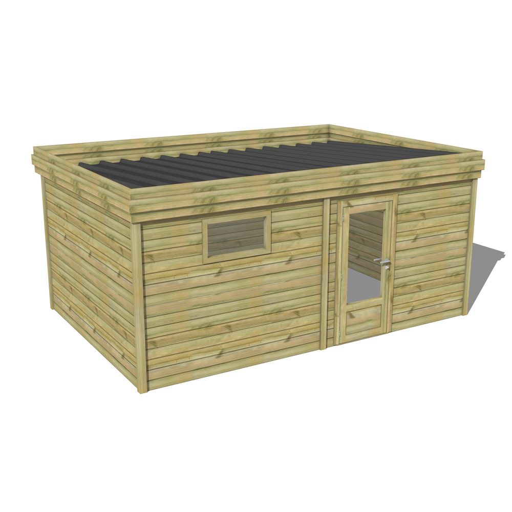 Abri de jardin bois pin traité autoclave 27mm - 5,195x3,44m / 18m2 - bac acier - abri français