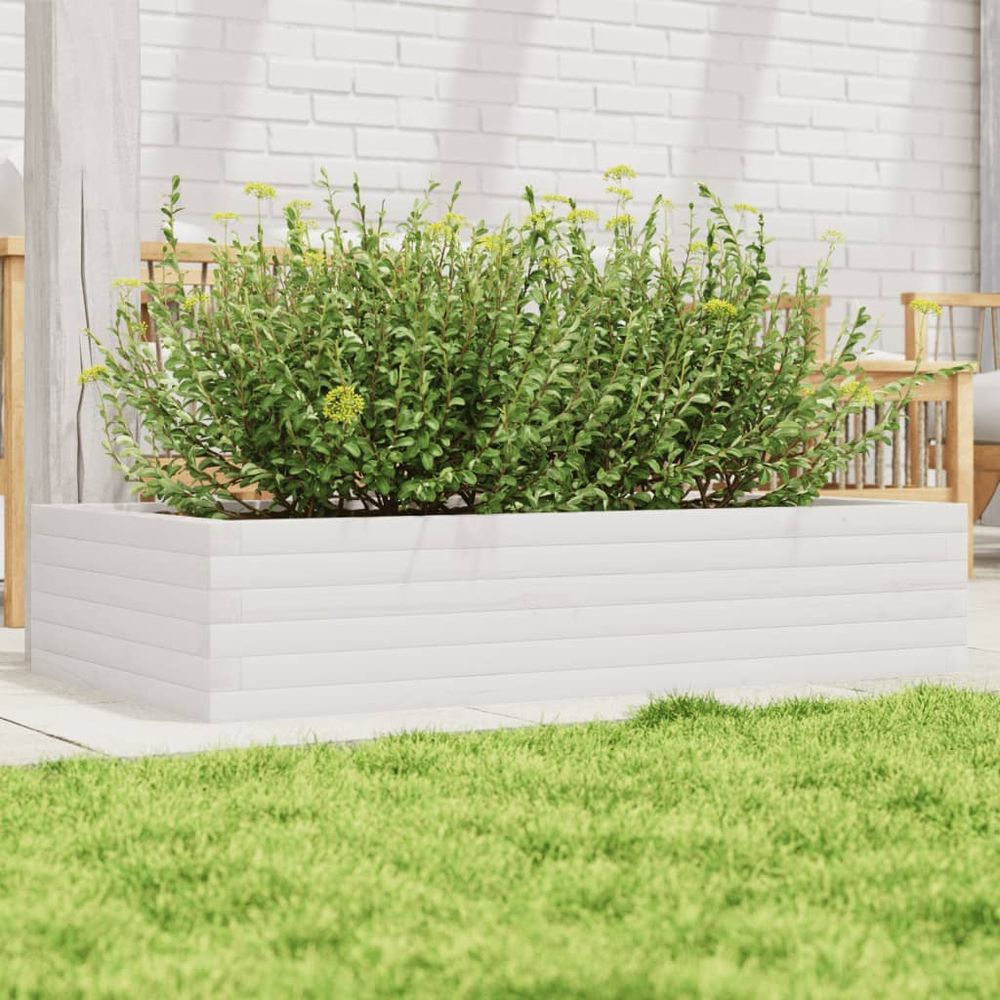 Très grande jardinière xxl bois massif blanc 110x60x23 cm