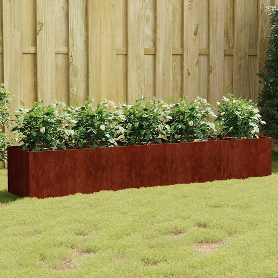 Carré potager acier corten pour jardin terrasse grande jardinière design rouillé 200x40x40 cm