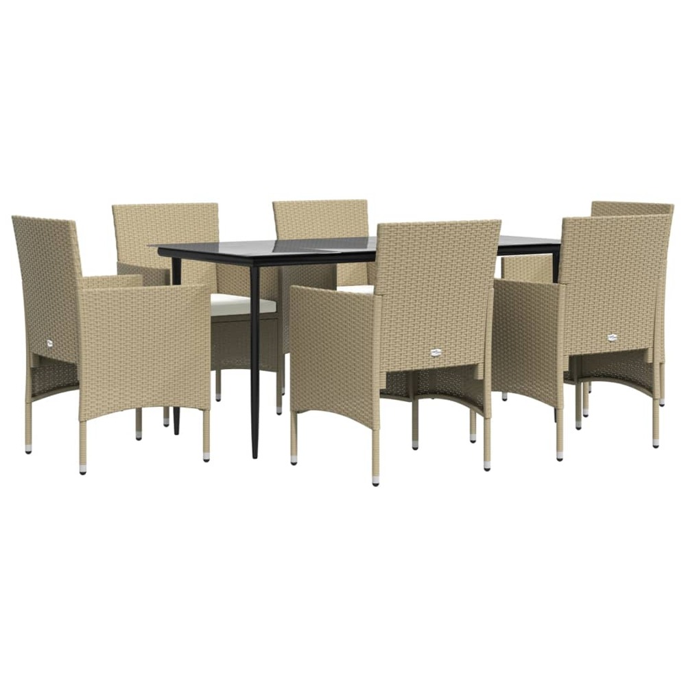 Mobilier de salle à manger de jardin coussins 7 pièces beige/noir