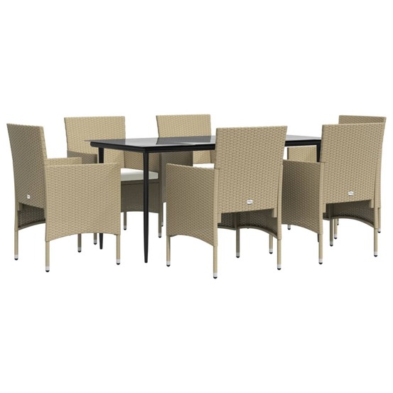 Mobilier de salle à manger de jardin coussins 7 pièces beige/noir