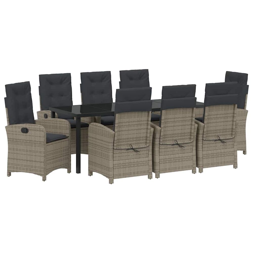 Ensemble de salle à manger pour jardin 9 pc gris polyrotin