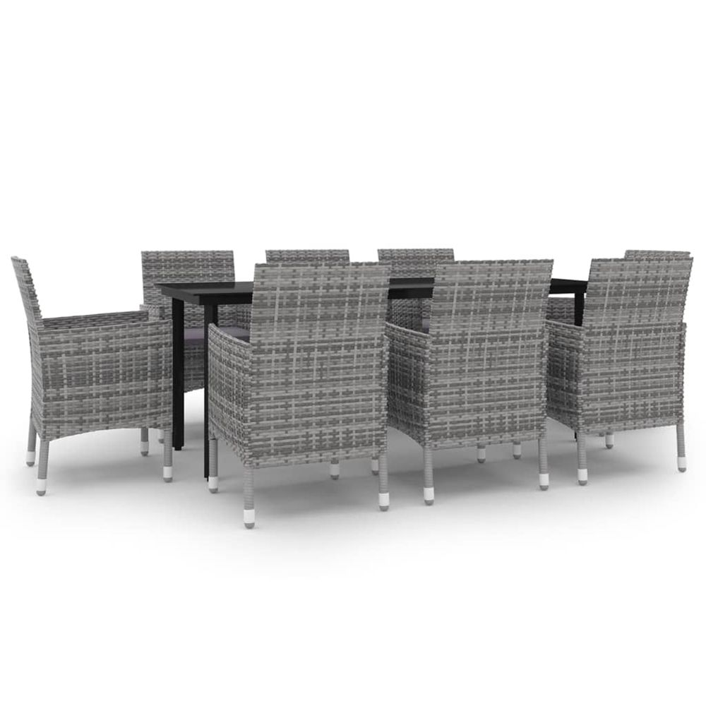 Ensemble à manger de jardin coussins 9 pcs résine tressée verre