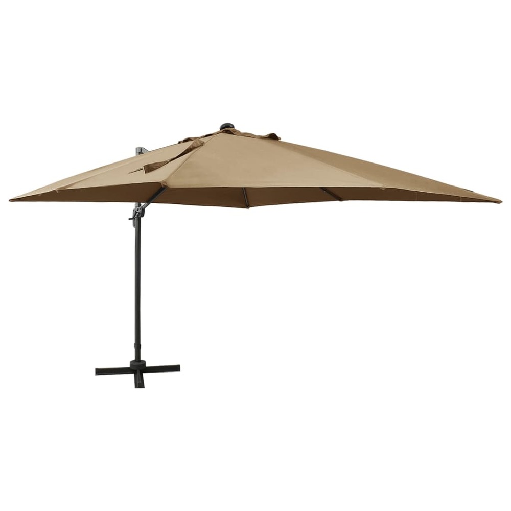 Parasol de jardin en porte-à-faux et mât et lumières led taupe
