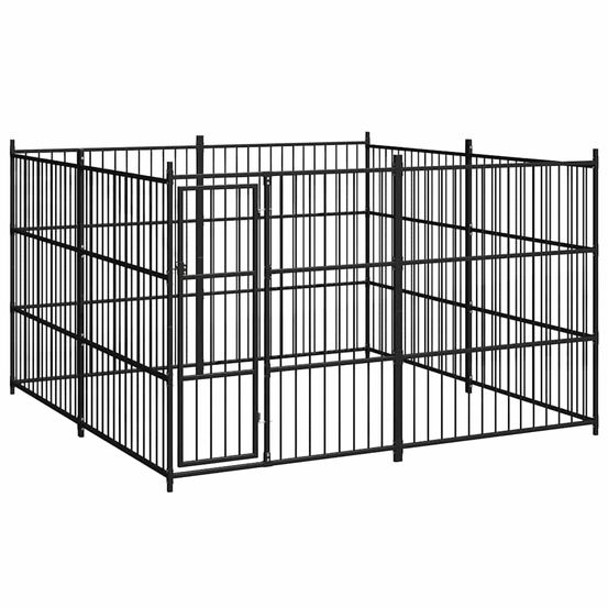 Chenil extérieur pour chien 3x3m enclos en acier robuste haute sécurité noir