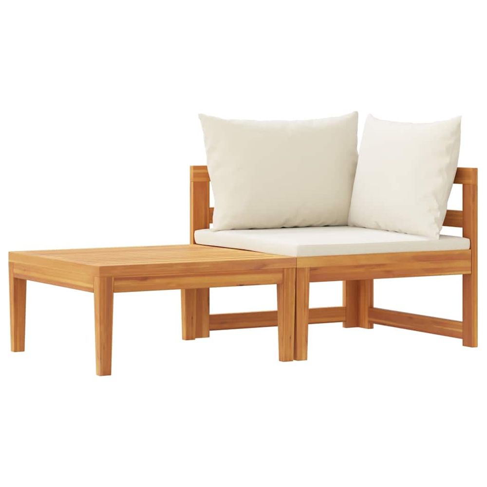 Salon de jardin 2 pcs avec coussins blanc crème bois d'acacia