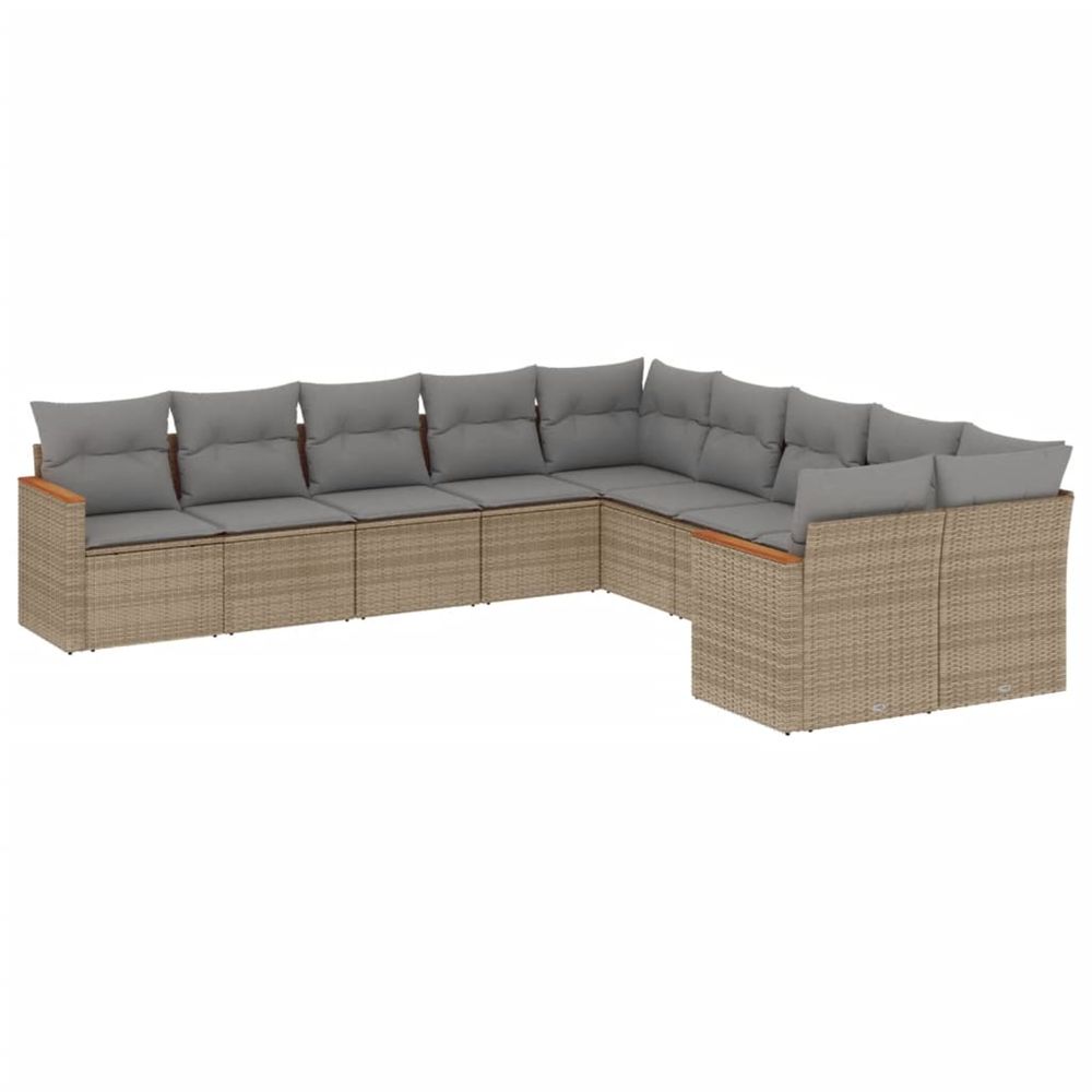 Salon de jardin et coussins 10 pcs mélange beige résine tressée