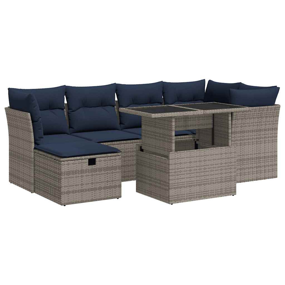 Salon de jardin avec coussins 7 pcs gris résine tressée acacia