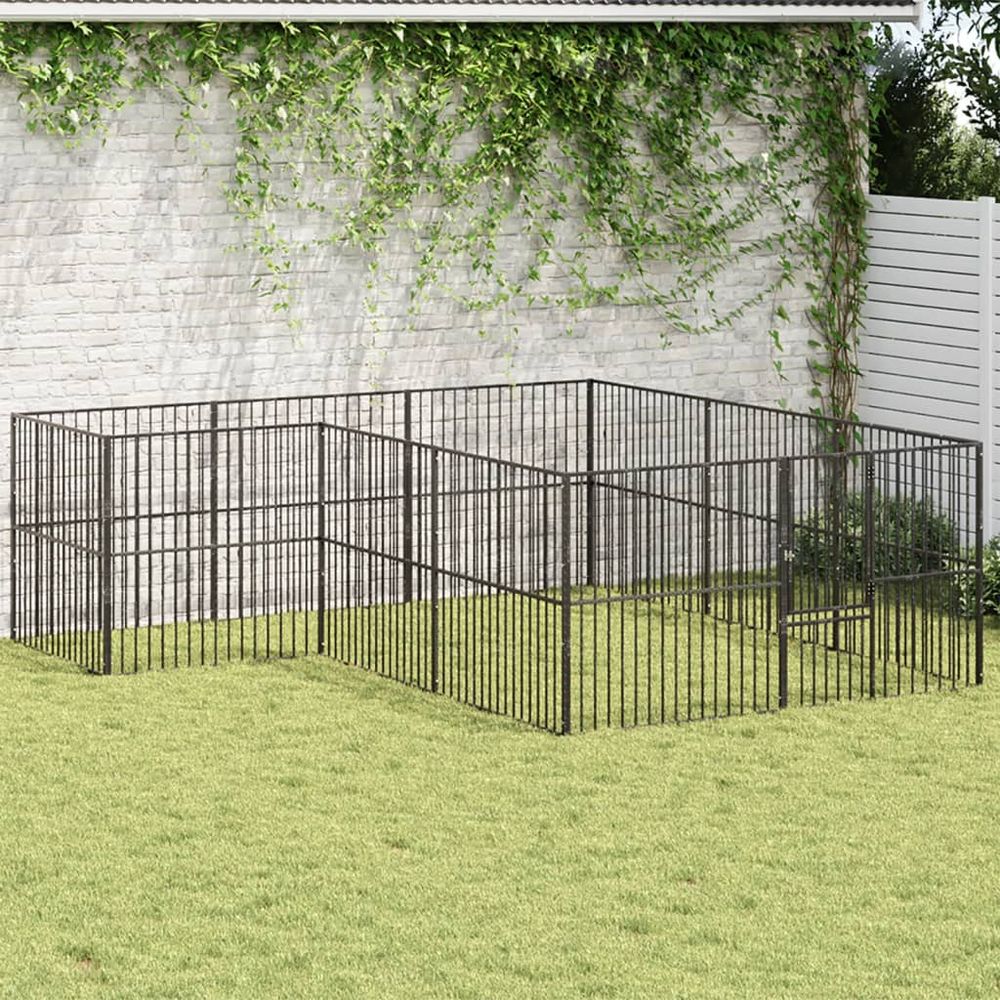 Enclos 12 panneaux avec porte pour chien en acier galvanisé extérieur noir