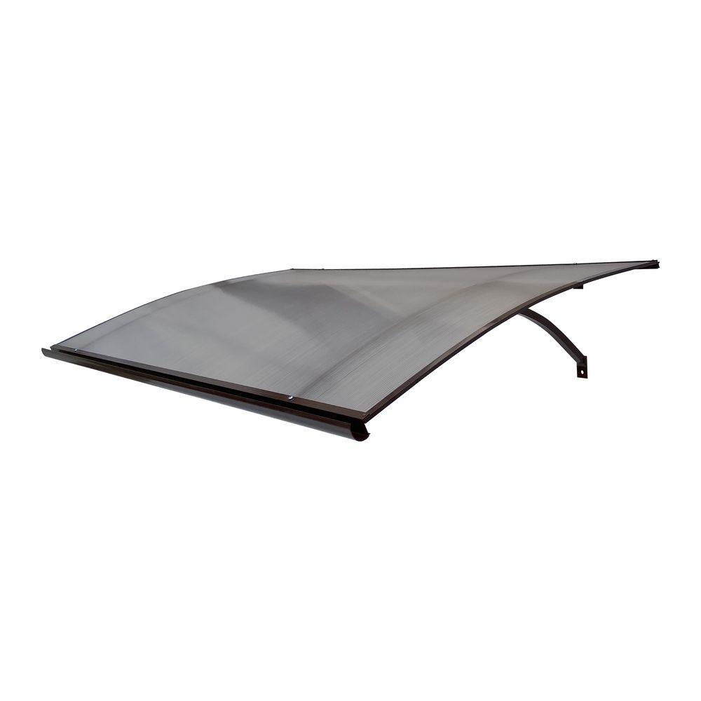 Auvent de porte aluminium l-160 – 160 x 100 cm, cadre brun chocolat ral 8017, toit teinté brun