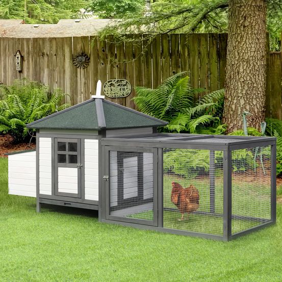 Poulailler bois pin enclos extérieur avec pondoir toit bitumé gris 196x76x97cm - comfortxl pet living
