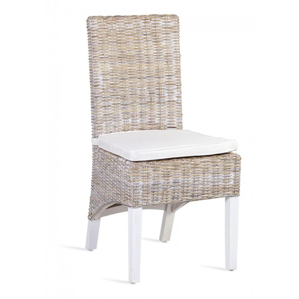 Chaise avec coussin rotin bois marron - décoration d'autrefois