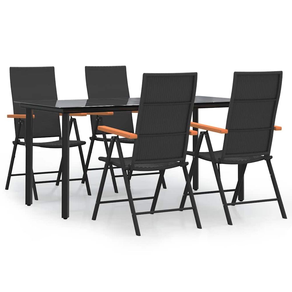 Ensemble à manger de jardin 5 pcs noir et marron résine tressée