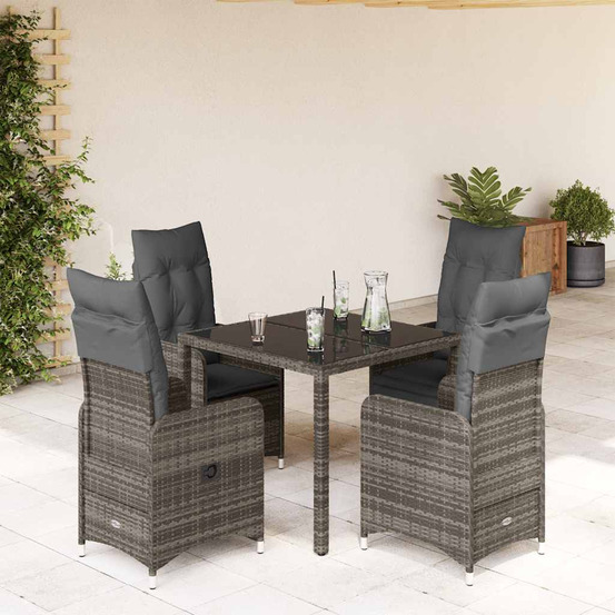 Ensemble de bistro de jardin 5 pcs coussins gris poly rotin
