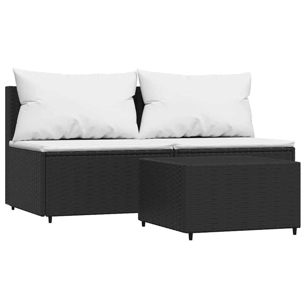 Salon de jardin 3 pcs avec coussins noir résine tressée
