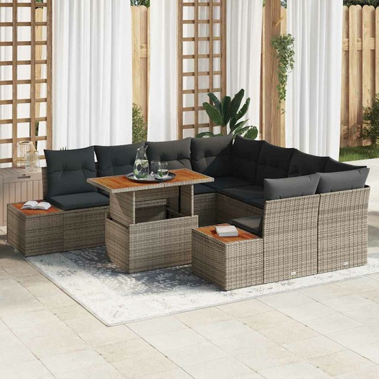 Ensemble de canapé de jardin 9 pcs gris poly rotin