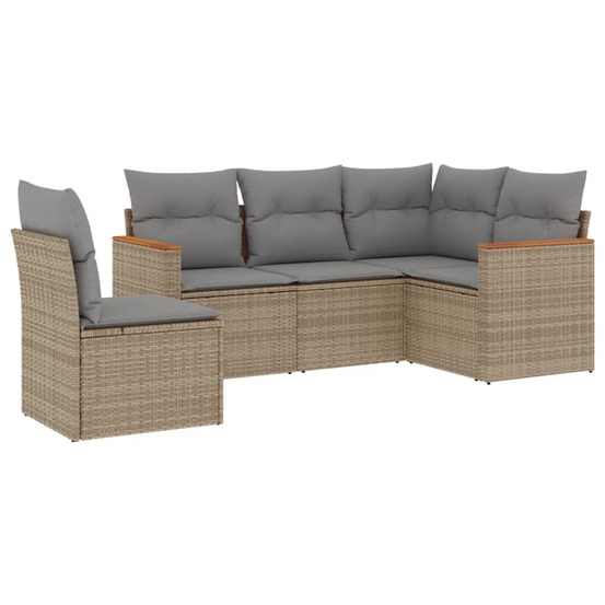 Salon de jardin avec coussins 5 pcs beige résine tressée