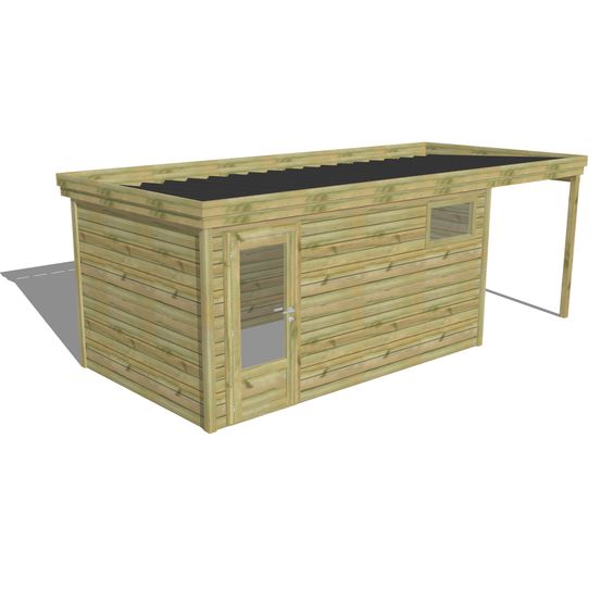 Abri de jardin bois pin traité autoclave 27mm - 6,34x2,64m / 17m2 - bac acier - abri français