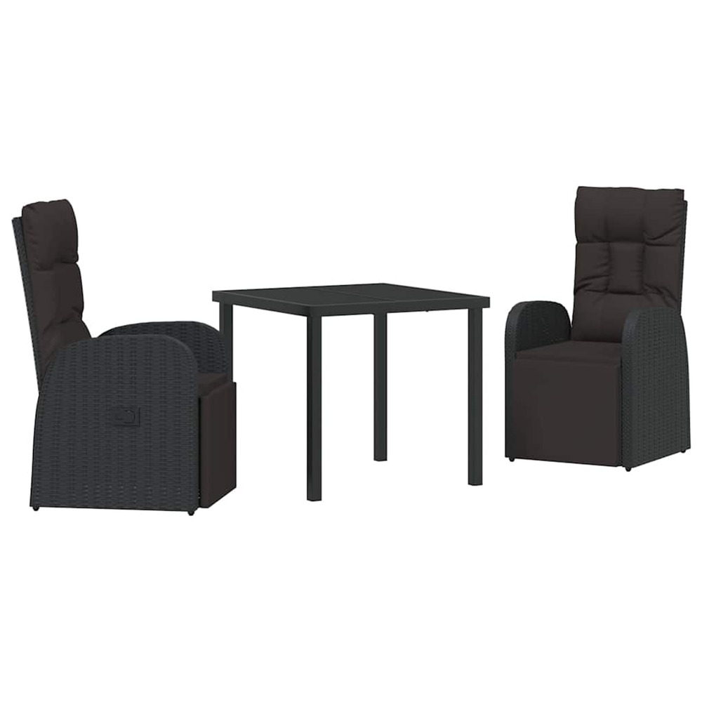 Ensemble de salle à manger pour jardin 3 pcs noir polyrotin