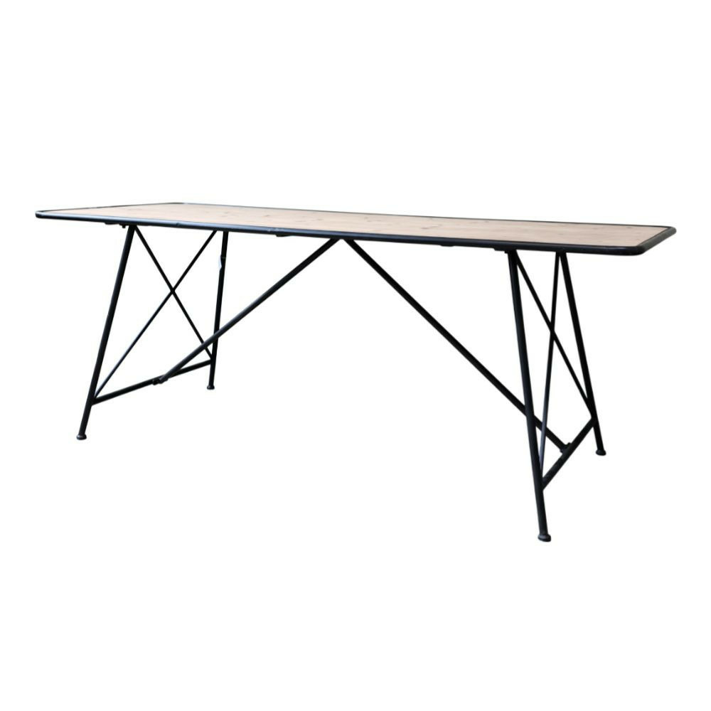 Table à manger en bois de sapin marron et fer noir 200 x 80 x 78. 5 cm