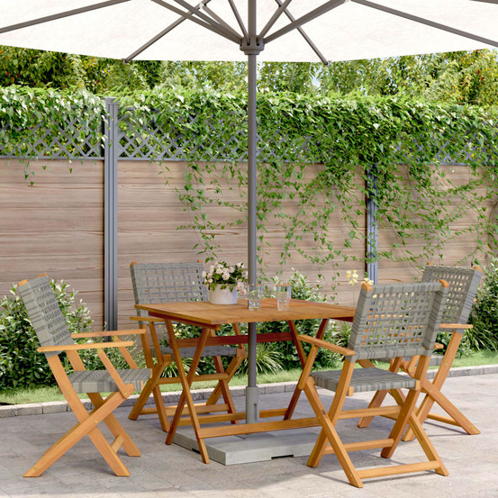Ensemble à manger de jardin 5 pcs résine tressée et bois massif