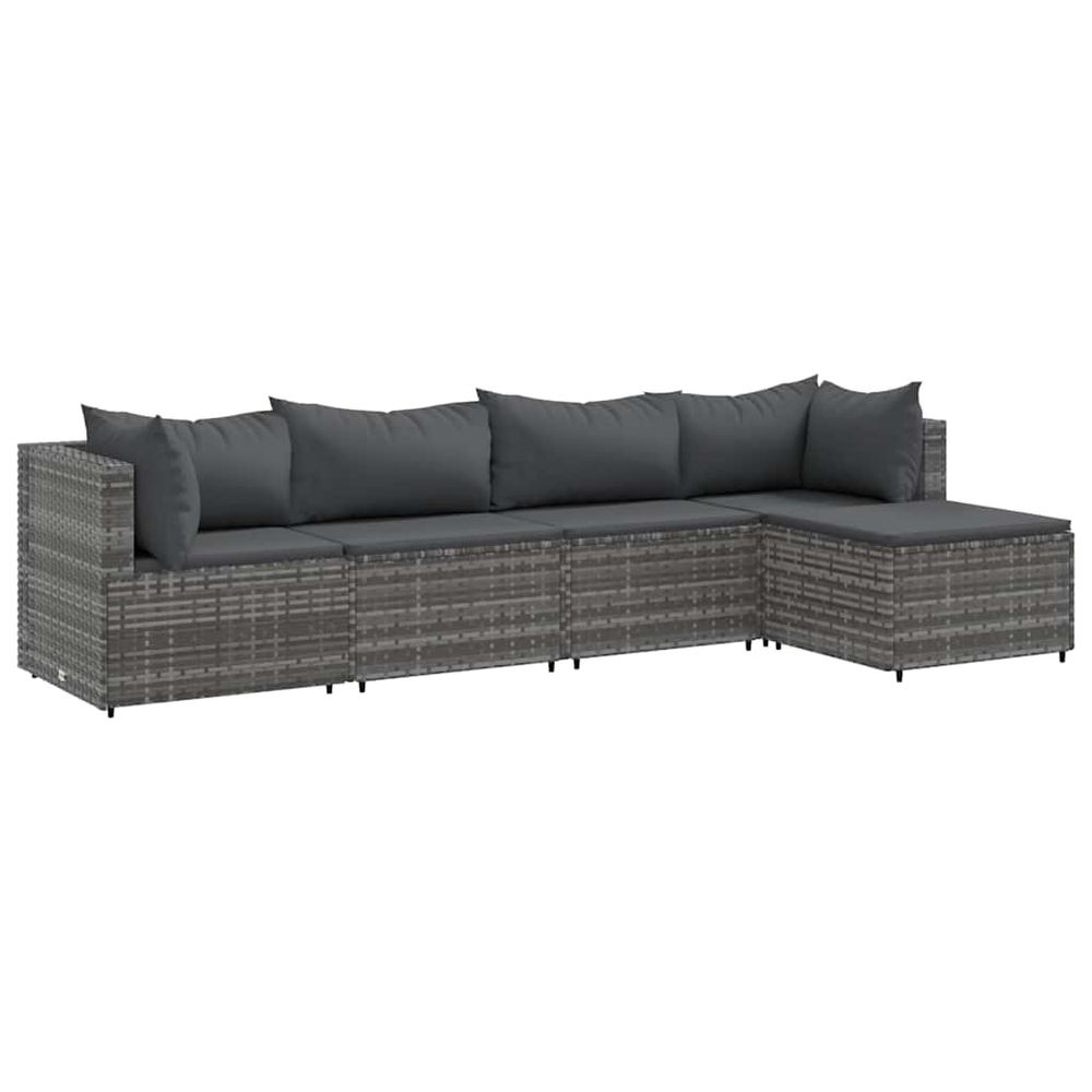 Salon de jardin 5 pcs avec coussins gris résine tressée