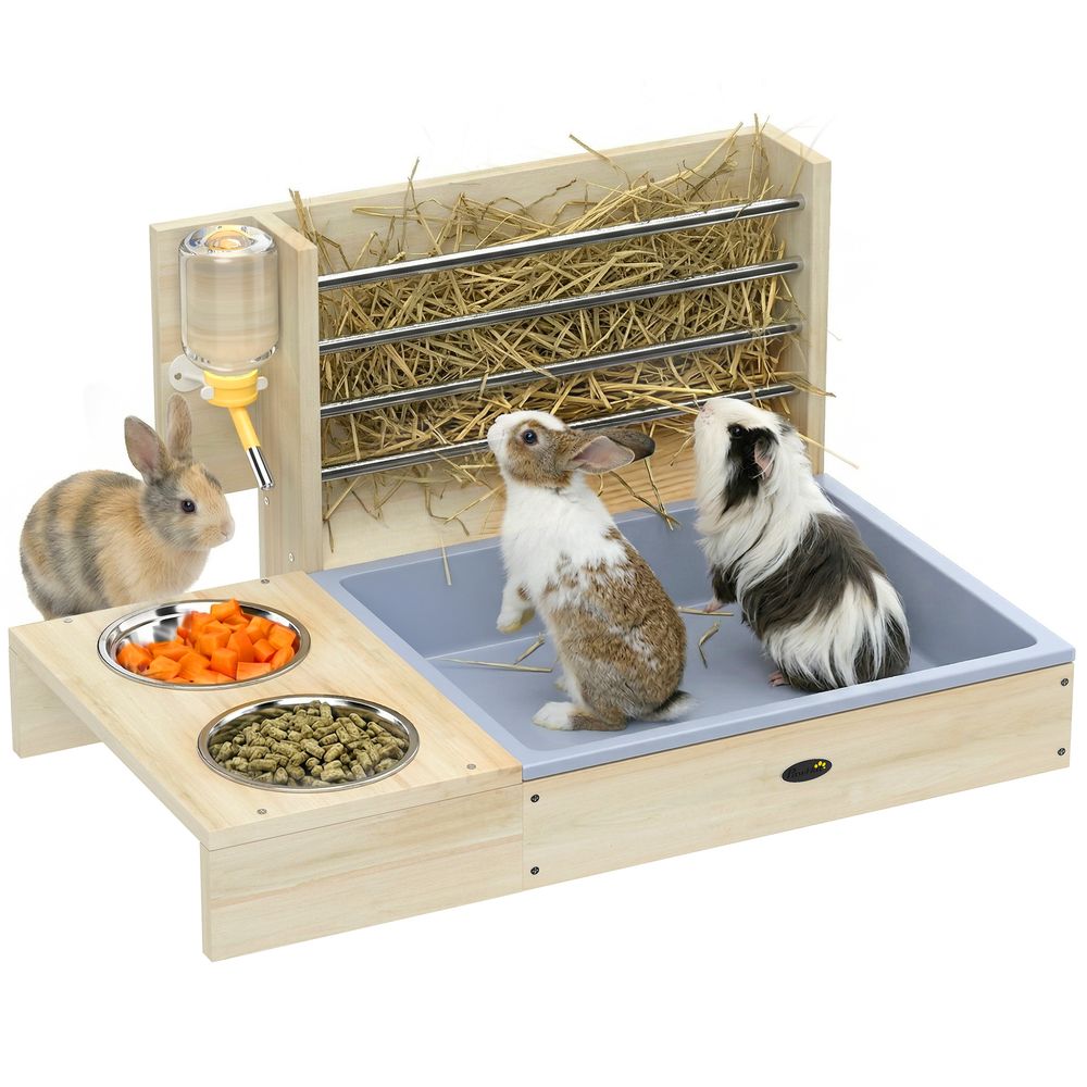 Mangeoire lapin bois sapin alimentation râtelier foin litière intégrée 58x40x32cm bois naturel - comfortxl outdoor living