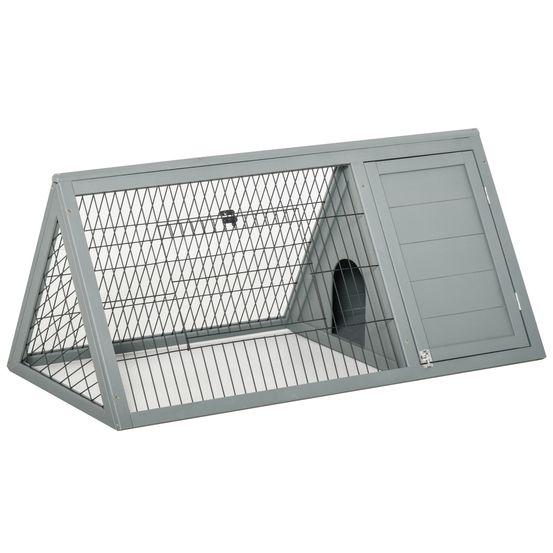 Clapier triangulaire bois massif extérieur pour petits animaux 116x62x52cm gris