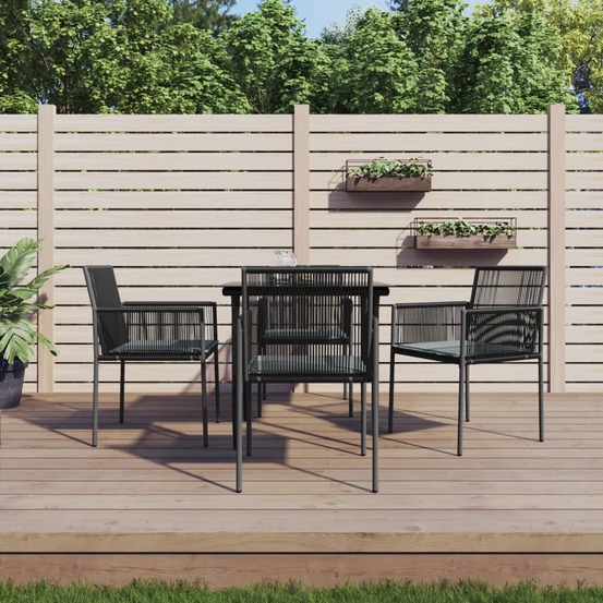 Ensemble à manger de jardin coussins 5pcs noir rotin et acier