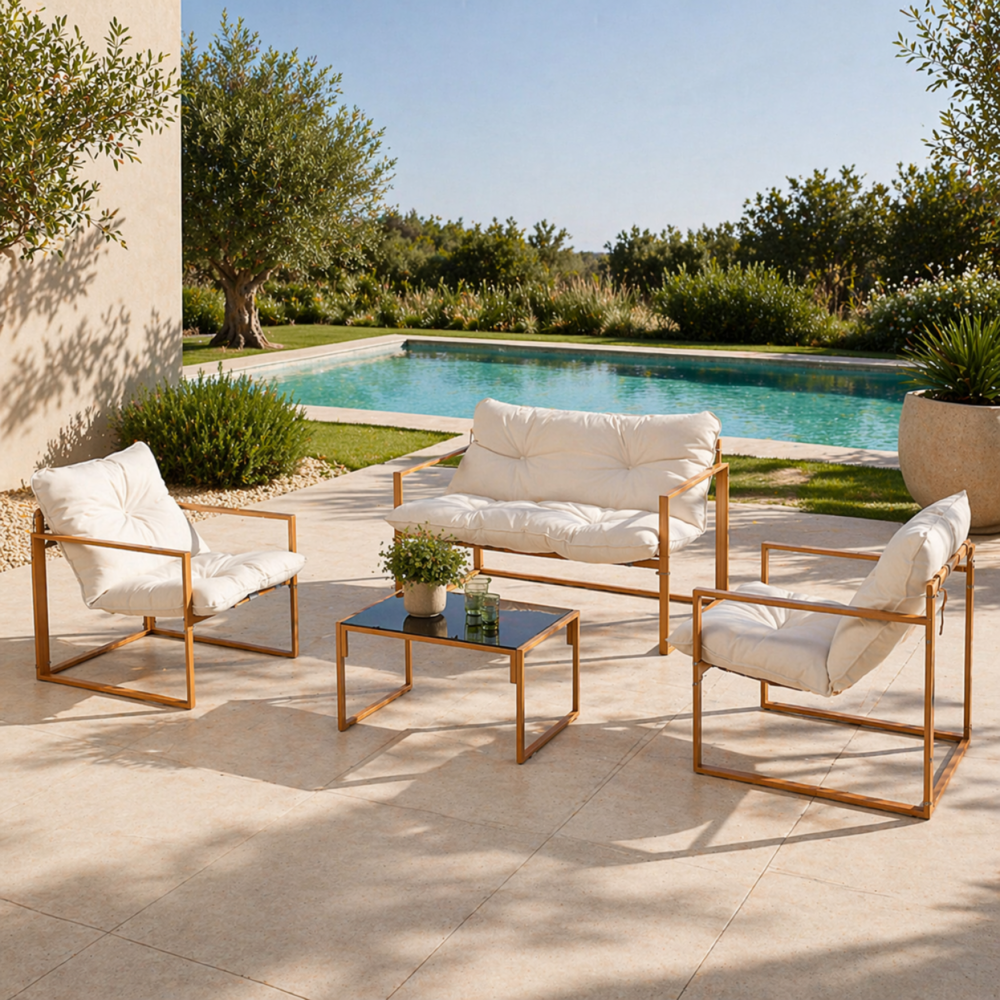 Salon de jardin effet bois rabat