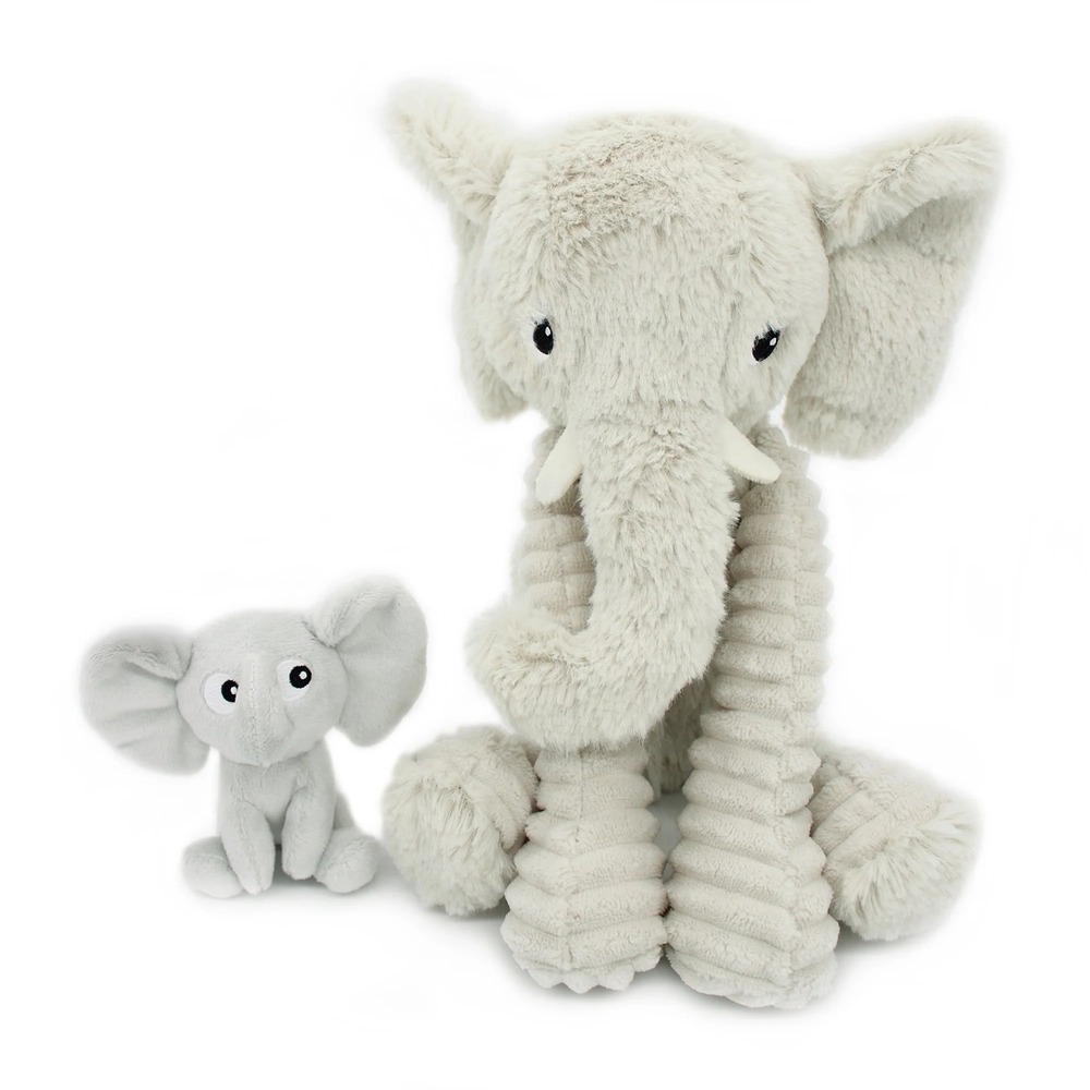 Peluche éléphant maman et son bébé gris