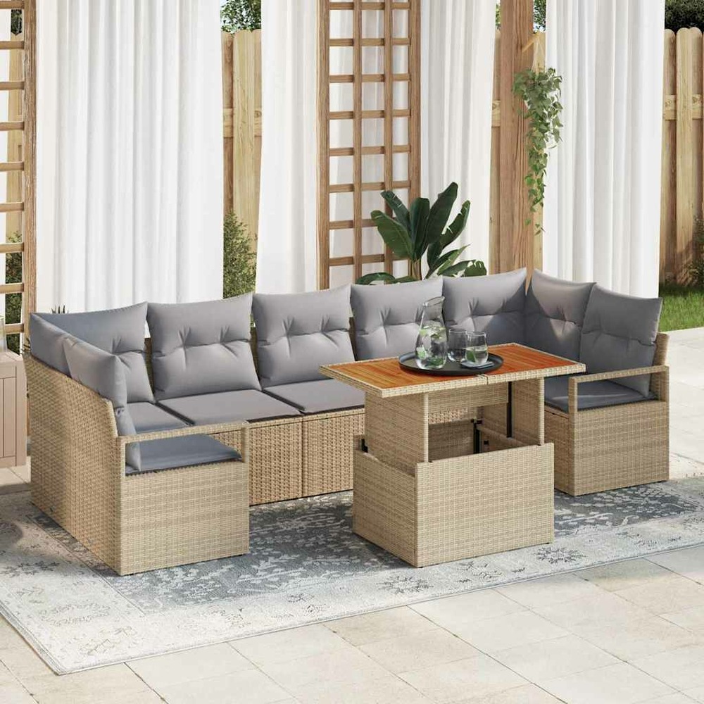 Ensemble de canapé de jardin 8 pcs beige poly rotin