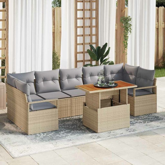 Ensemble de canapé de jardin 8 pcs beige poly rotin