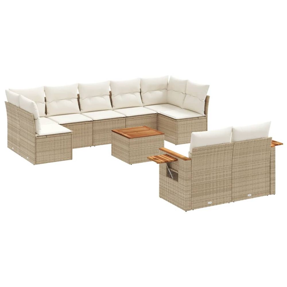 Salon de jardin avec coussins 10 pcs beige résine tressée