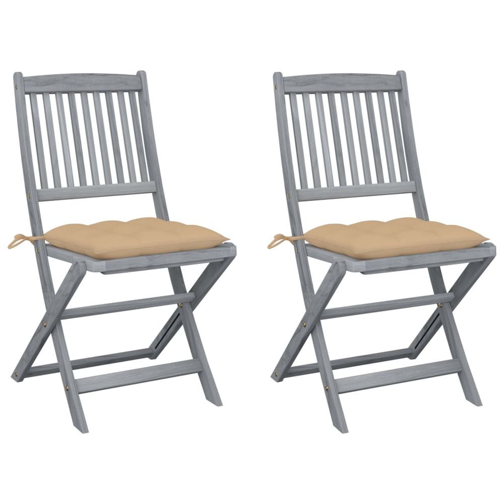 Chaises pliantes (lot de 2) avec coussins, en bois d'acacia massif