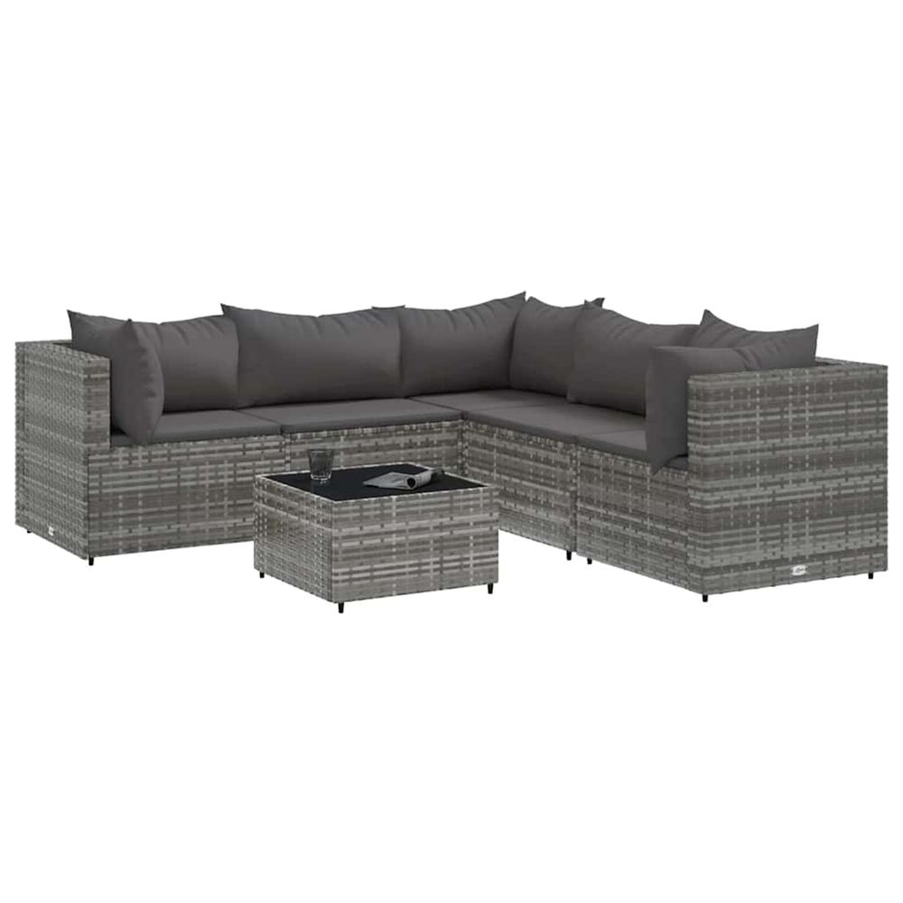 Salon de jardin 6 pcs avec coussins gris résine tressée
