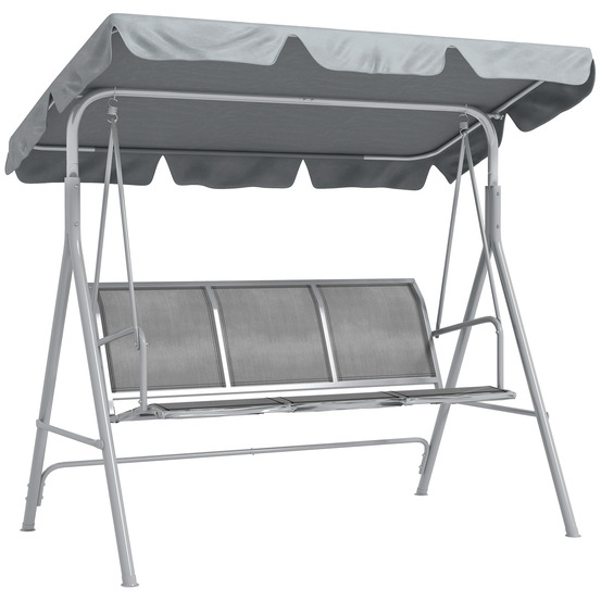 Balancelle hollywood 3 places avec auvent, métal gris/argent, 170 x 110 x 153 cm, chaise longue inclinable pour terrasse de jardin