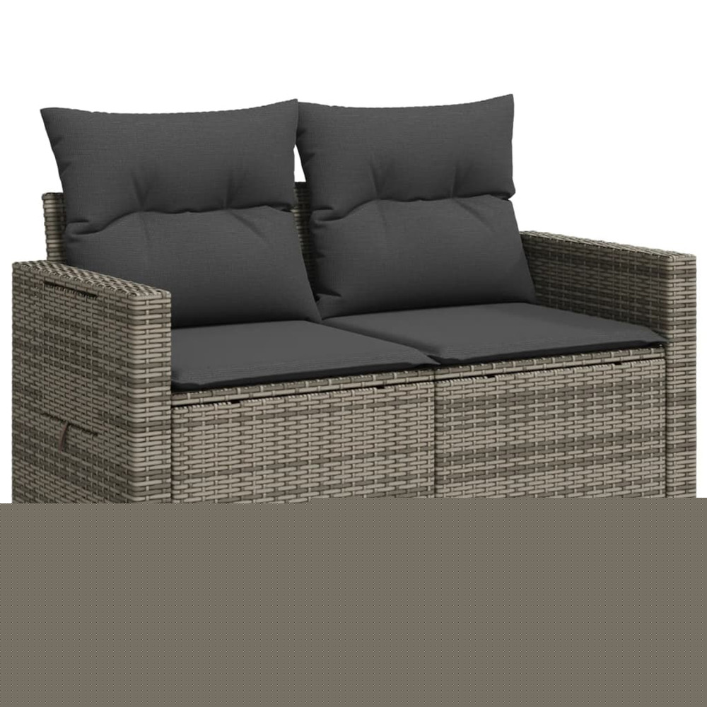 Canapé de jardin 2 places avec coussins gris résine tressée