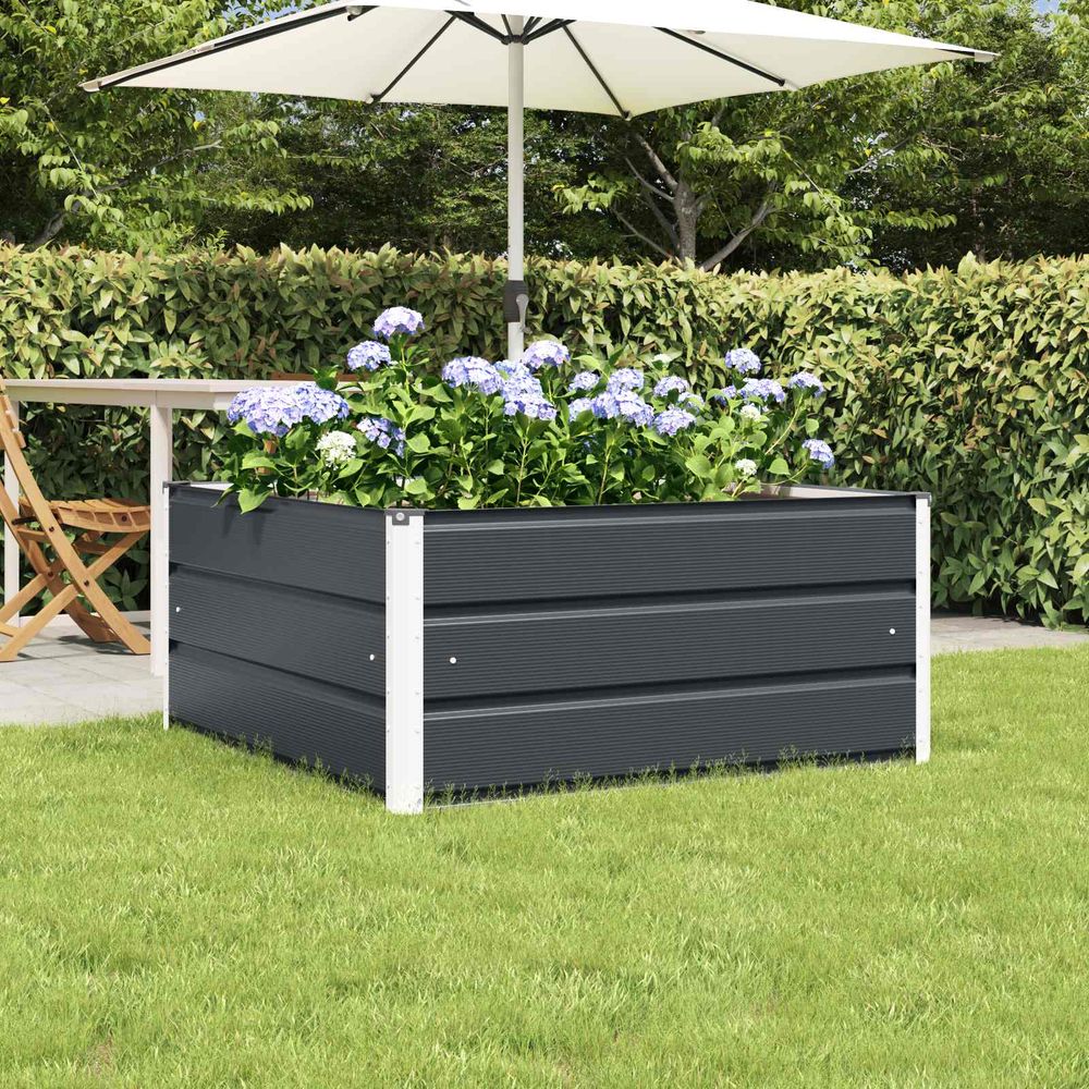 Bac à plantes carré acier pour jardin décoration extérieure 100x100x45cm anthracite