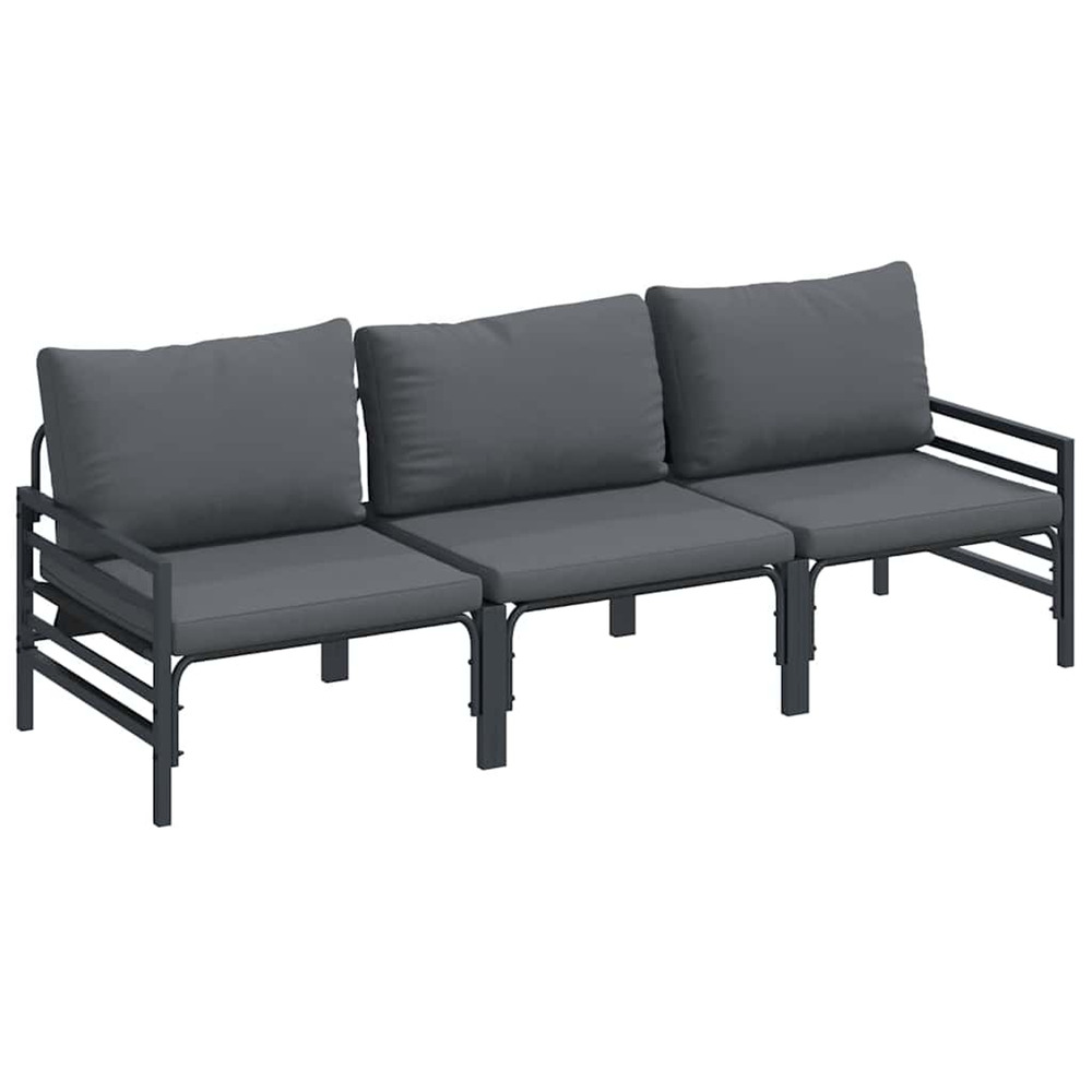Ensemble de canapé de jardin avec coussin 3 pcs noir acier