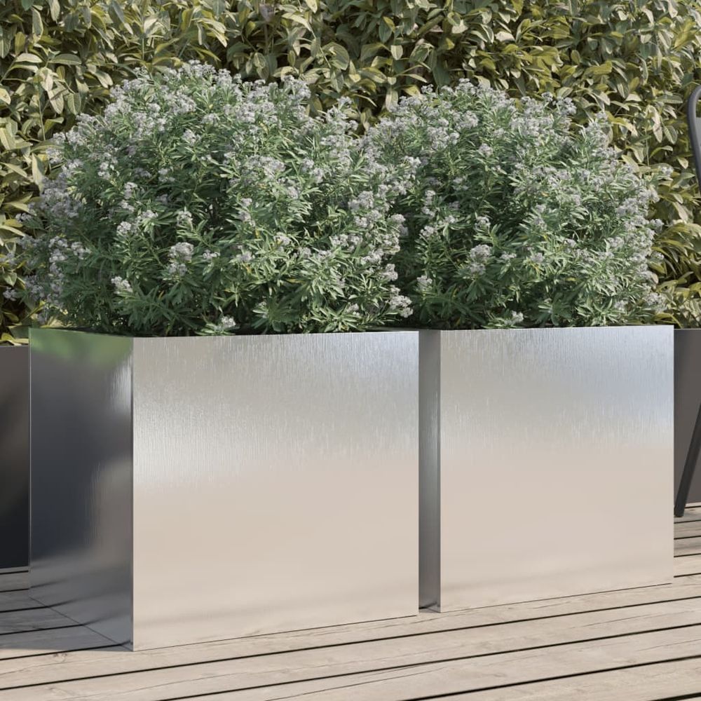 Lot 2 jardinières acier inoxydable aménagement jardin extérieur cadre robuste 42cm