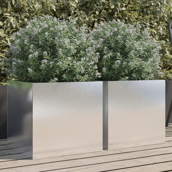 Lot 2 jardinières acier inoxydable aménagement jardin extérieur cadre robuste 42cm